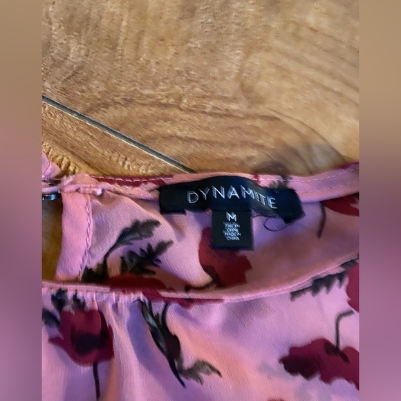 Dynamite Women’s Pink Floral Pink Sheer Long Sleeve Blouse Size Medium - Picture 8 of 9